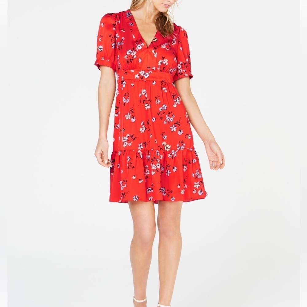 Jill Jill Stuart Floral-Print V-Neck Puff Sleeve Mini Dress Size 4